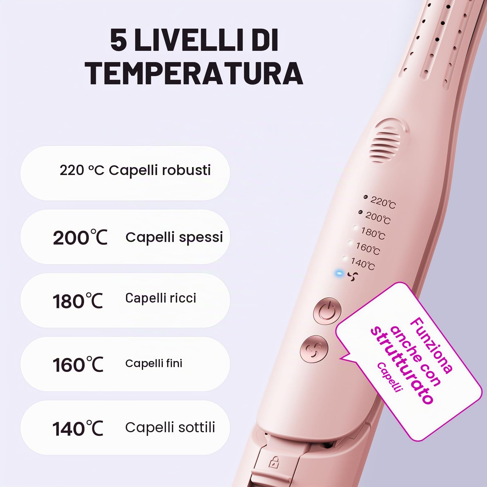 Wavytalk Cool Curl Pencil Piastra Capelli, Arricciacapelli e Mini Piastra per Capelli 3 in 1 con aria fredda 360°, per capelli corti, frangia e volume radici