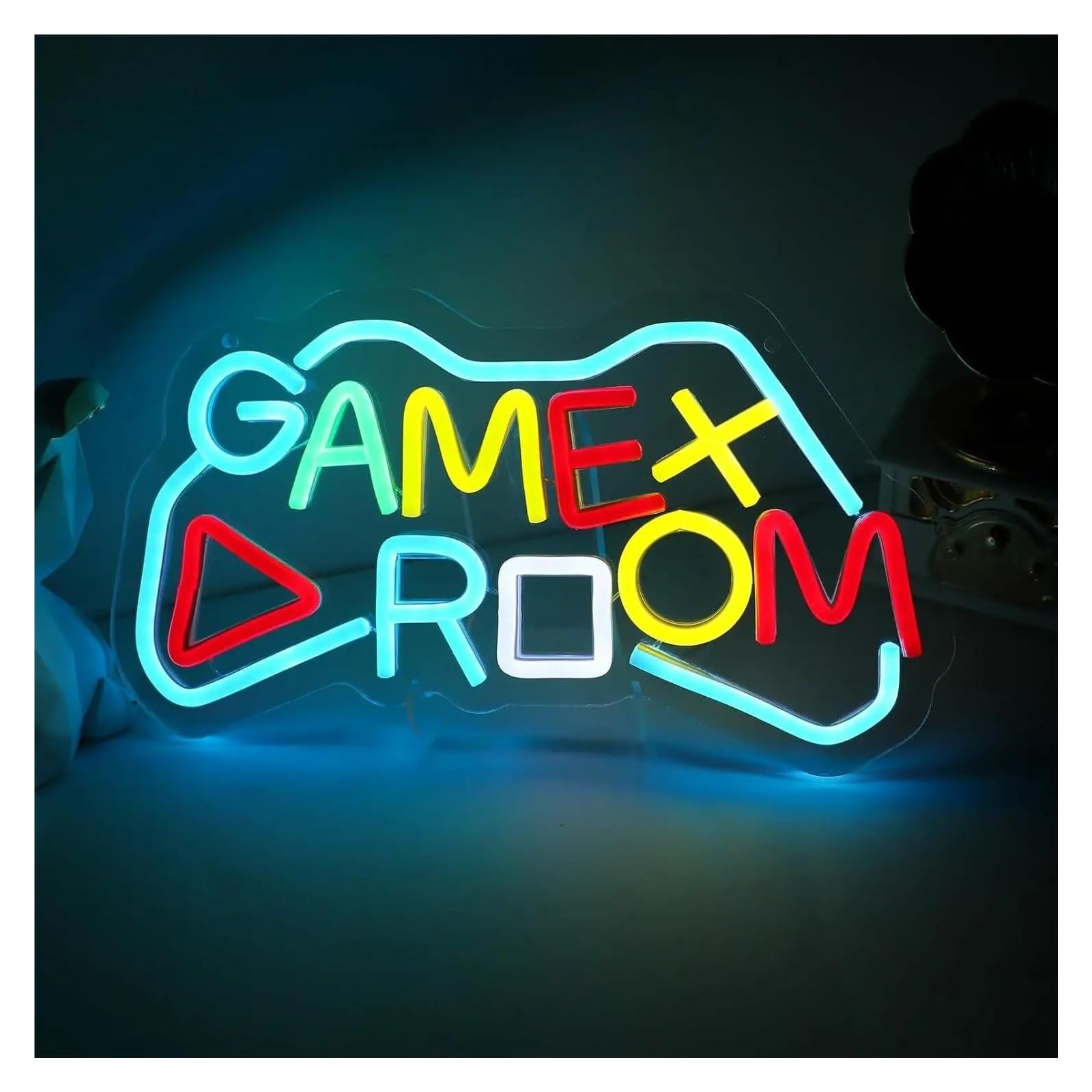 Luci al Neon Da Parete Insegna Al Neon "Game Room" Con Dimmer USB – Decorazione Da Parete A Tema Controller Gaming Per Camere Da Letto, Stanze Di Ragazzi E Adolescenti 15.75x8.52inch