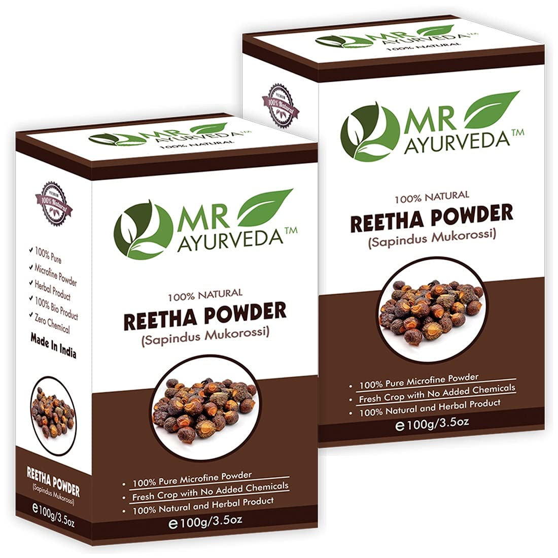 MR Ayurveda 100% Natural Reetha Powder | Reetha Powder Organic | Reetha Powder for Hair Growth | Reetha Powder for Skin | No added Chemicals - Set of 2 (200 Grams)