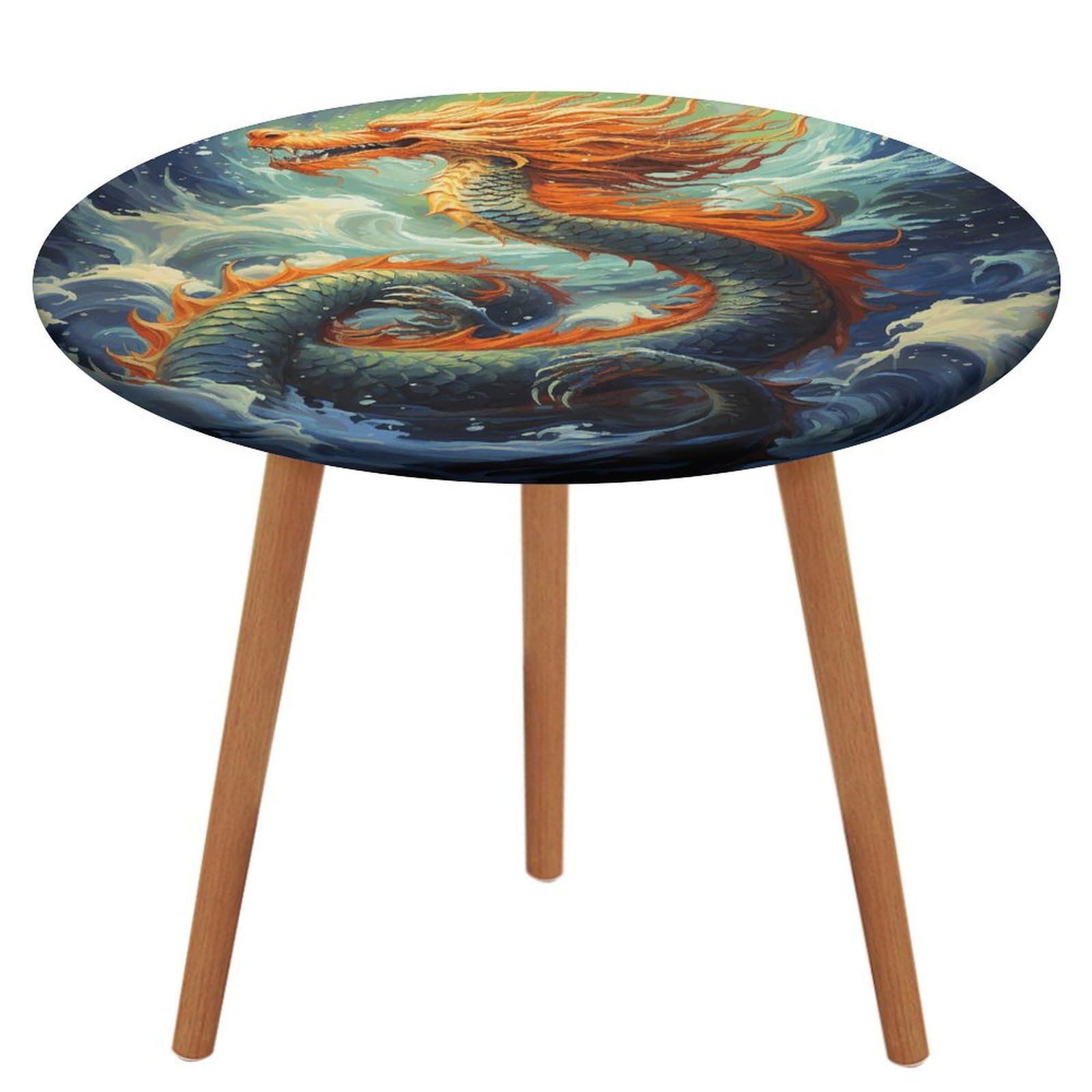 Nappe ronde élastique imperméable 130 cm lavable motif dragon chinois salle à manger