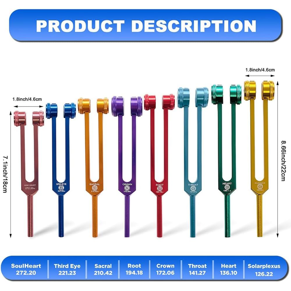 NEWFUN Diapason,Diapason Neurologico,Set di 8 pezzi con base + 1 martelli in silicone e panno per la pulizia, ideale per la terapia, per la terapia dei chakra, la terapia del suono, l'antistress