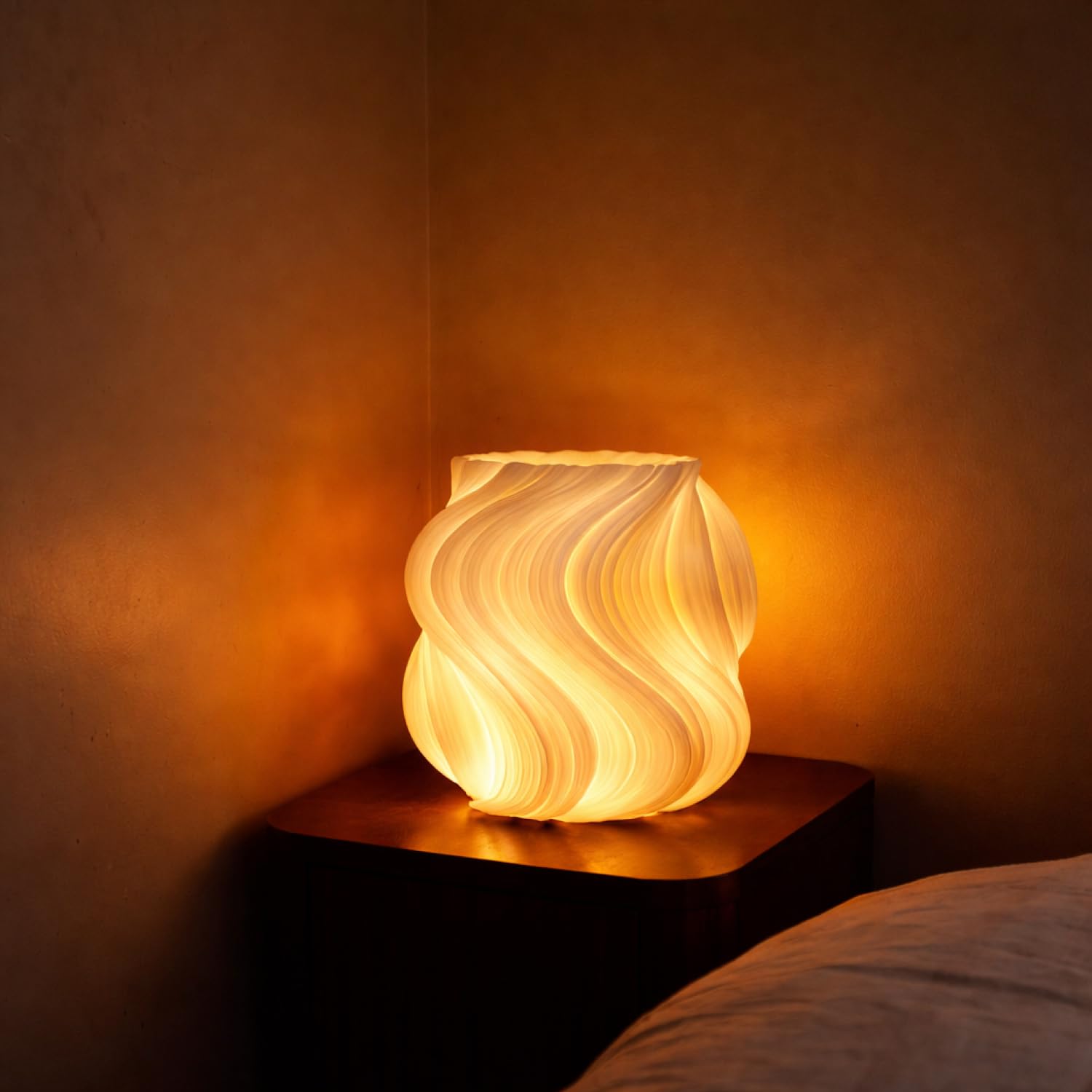 Lámpara Wave Translúcida Texturizada, Luz de Ambiente para Decoración de Interiores, Lámpara de Mesa