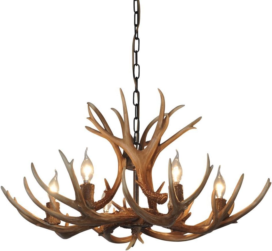 QiRui Creative Retro Style Antlers Chandeliers with 6 Lightholders for Bedroon,Living room, Dining Room,Bar, Hotel etc. (Energy-saving A++)8688-6 [Energy Class A++]
