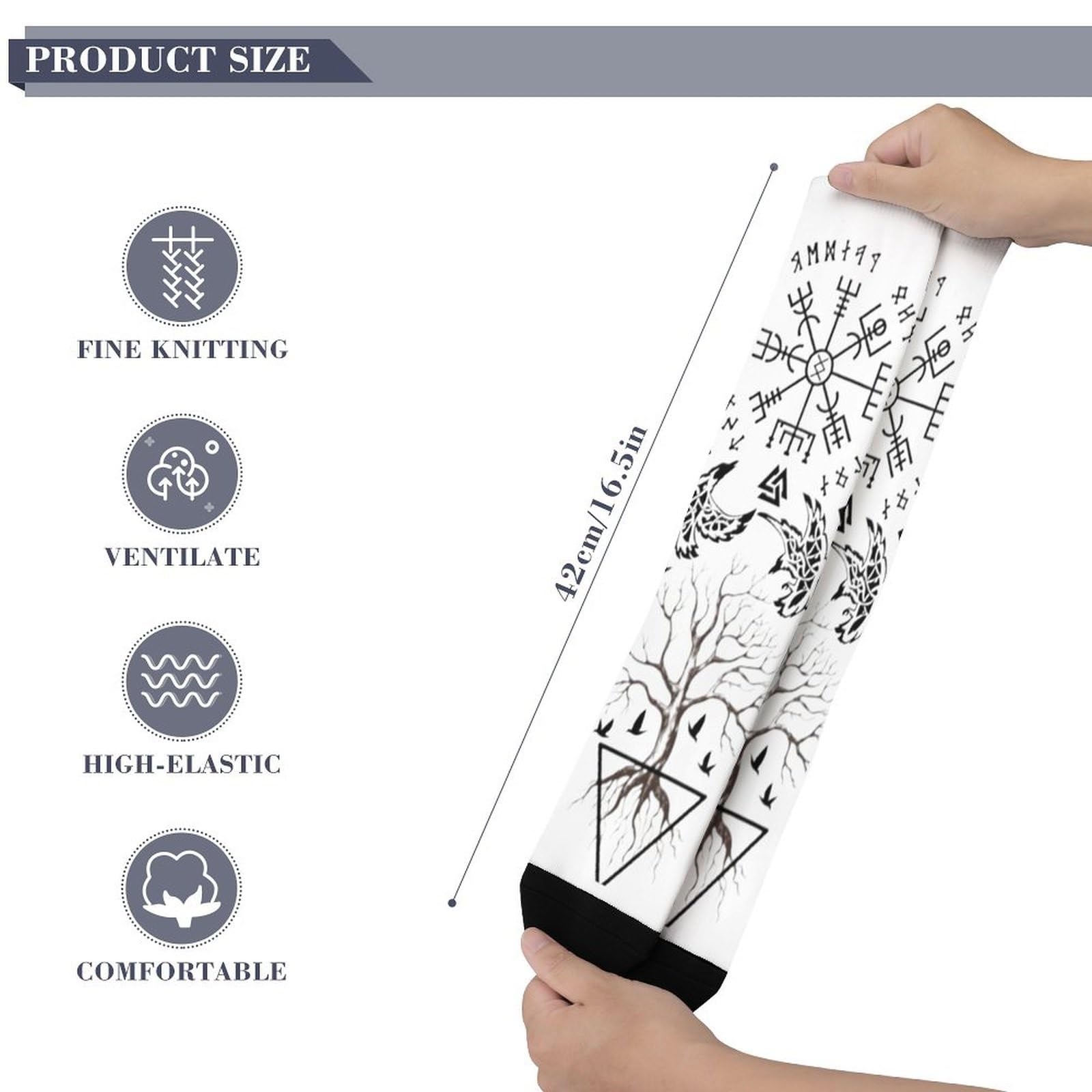 Chaussettes Viking Art Harajuku, Motif Valkyrie Arbre de Vie Imprimé, Décontractées, Respirantes et Cool(Vegvisir,10pair)