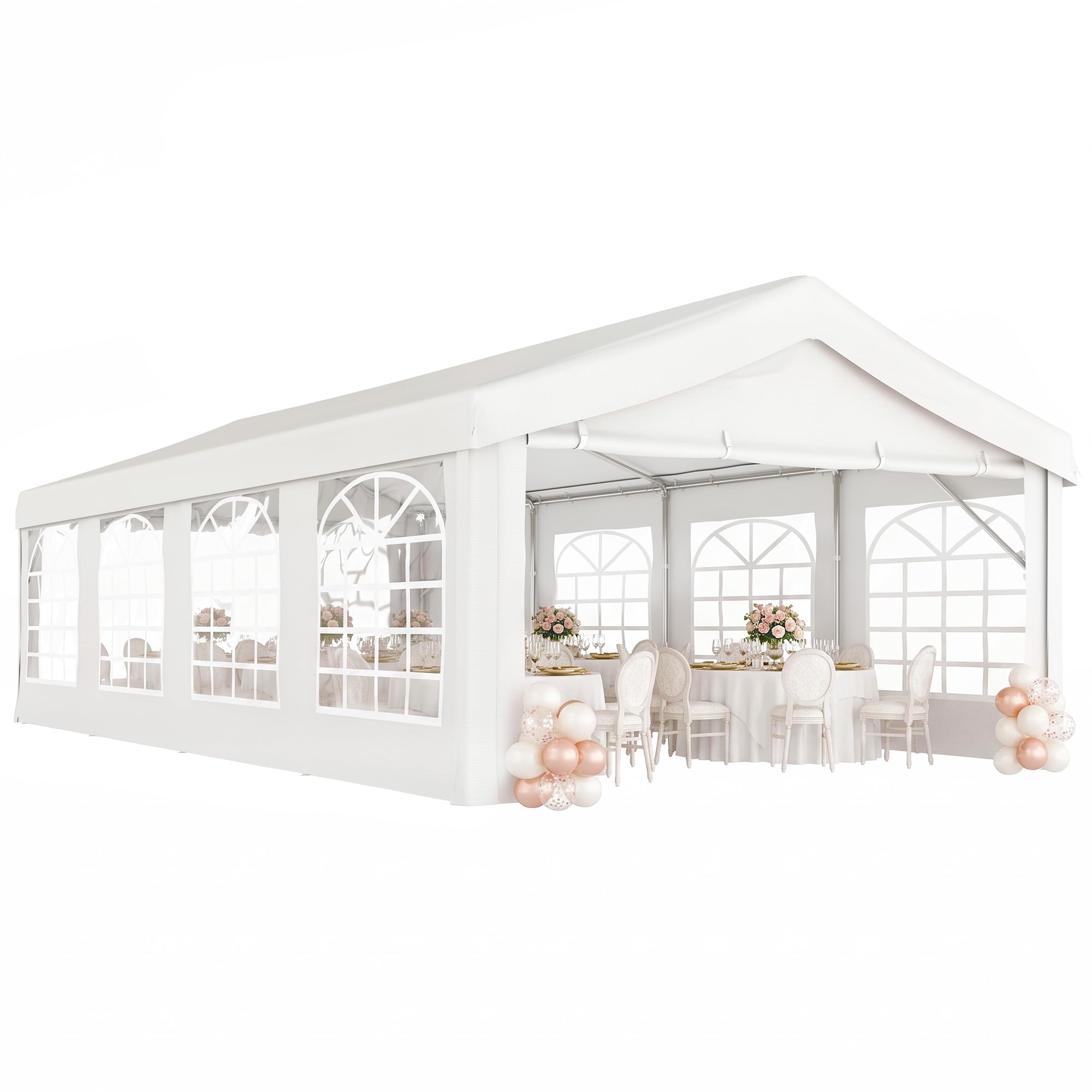 Outsunny Chapiteau Barnum Tente Barnum tonnelle de réception chapiteau de Jardin 8 x 4 x 2,8 m polyéthylène 8 fenêtres et Acier galvanisé Robuste Blanc