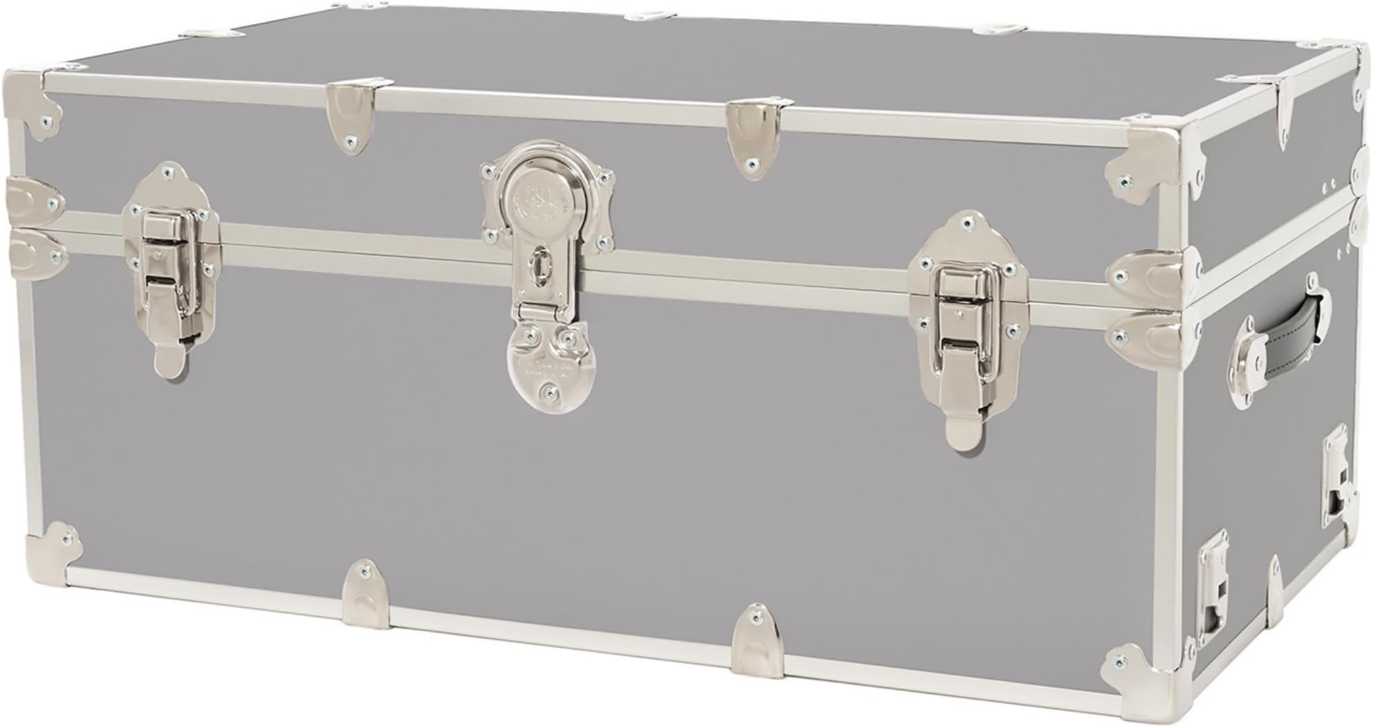 Rhino Trunk & Case Large Armor Camp Trunk - Secure Dorm Storage Chest - Ideal Summer Camp Footlocker - Strong College Trunks Made In The USA - 1000+ Pounds Sitting Capacity 32"x18"x14" (Silver)