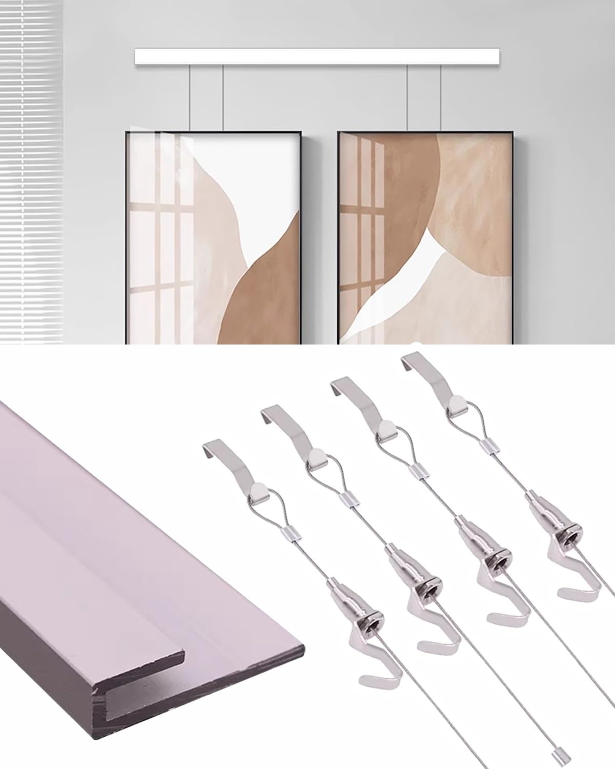 Colgar Cuadros Soporte Resistente para Colgar Fotos con Rieles de Ganchos, Sistema para Colgar Cuadros en El Techo, Ideal para Galerías de Arte, Soportes para Fotos en Exposiciones de Arte.(30"/76.2cm