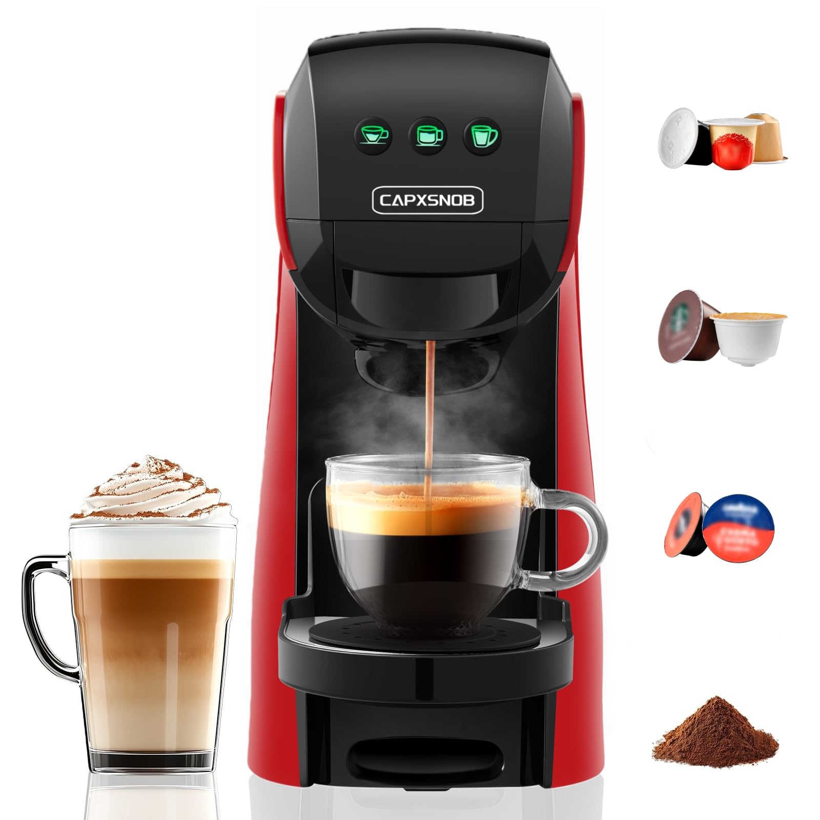 Warriors1 Machine à Café Capsule 4 en 1 pour Dolce Gusto, Nespresso OL, Lavazza A Modo Mio et Café en Poudre, 20 bar, 0,8 L, Température et Quantité Réglables, Compacte Cafetière pour