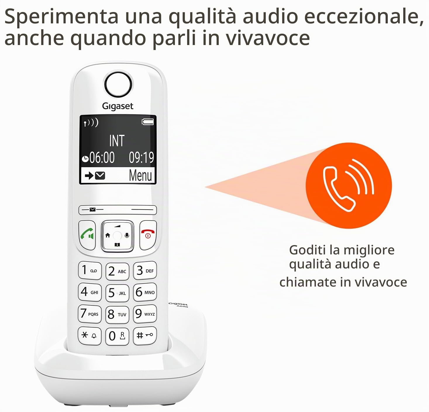 Gigaset AS690 - Telefono senza fili - Grande schermo grafico - Qualità audio superiore - Profili audio regolabili - Funzione vivavoce - Funzione non disturbare - Bianco