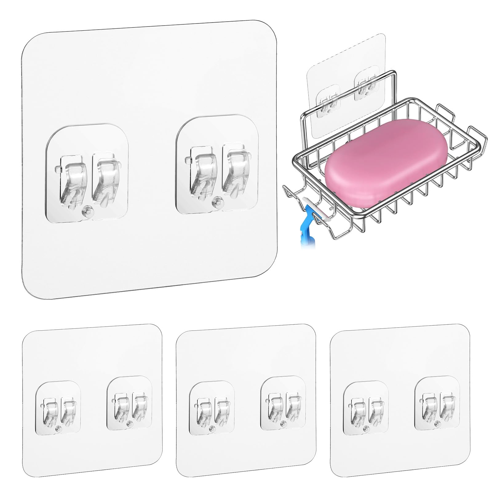 Gjinxi 4Pack Transparent Shower Caddy Adhesive Hooks No Drill Waterproof Rustproof 4pcs 11lbs Max Weight Minimalist Design Bathroom