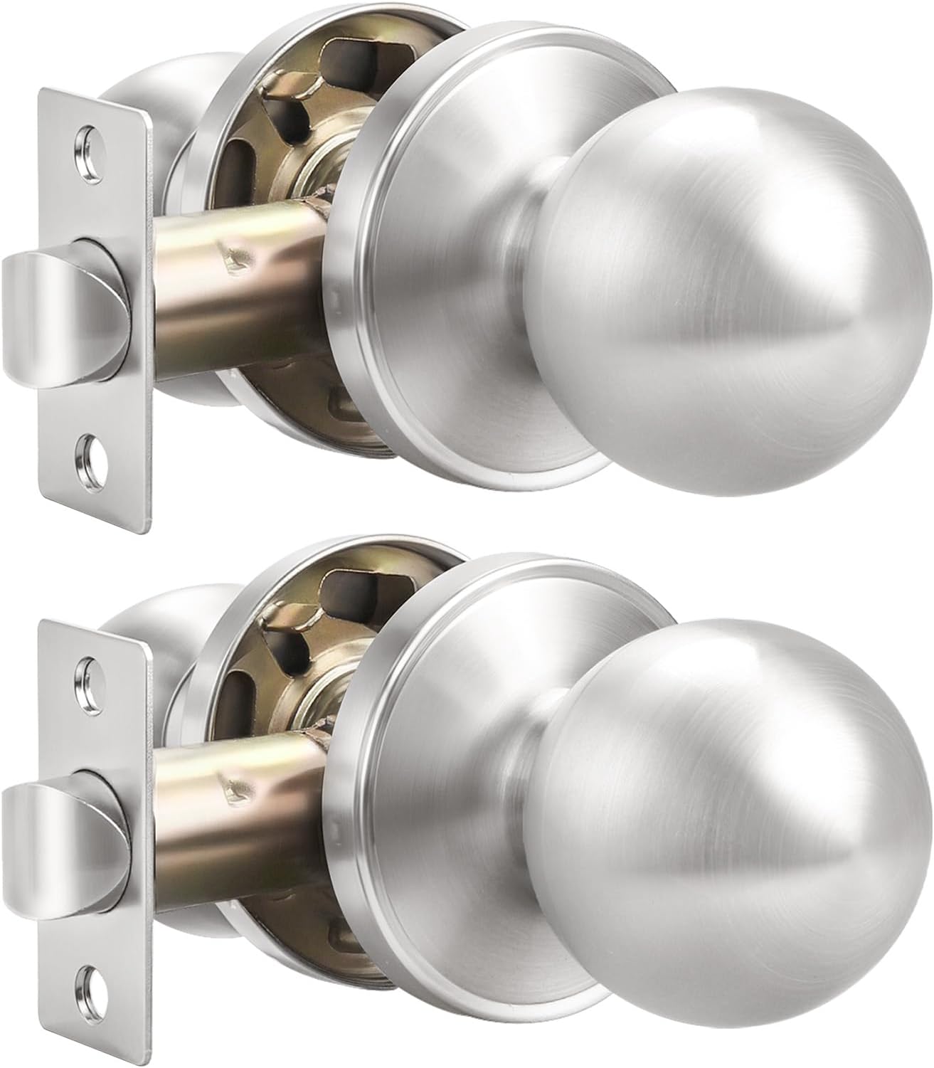 2 Pack Hall/Closet Room Round Door Knob,Passage Function for Hall/Closet, Interior Door Door Lock Handle Satin Nickel Finish, Keyless(Non-Locking Knobs) Interior Door Handles Locks