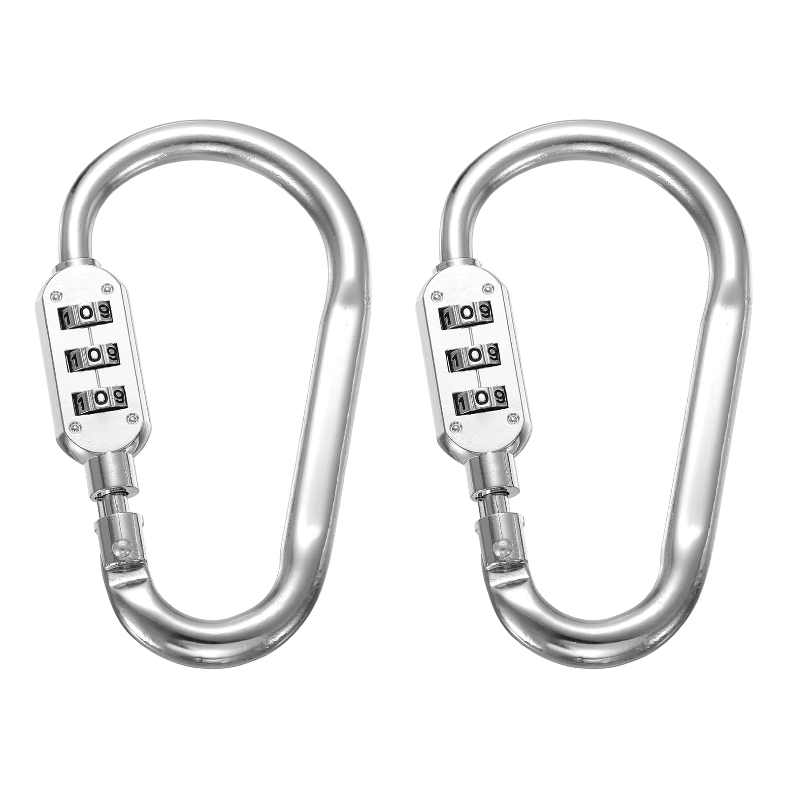 PATIKIL 4.3 Inch Combination Locks, 2PCS 3 Digit Locking Combination Clip Combo D-Ring Lock for Suitcase Luggage Travel Baggage Backpack Cable Loop Helmet Chain Link, Silver
