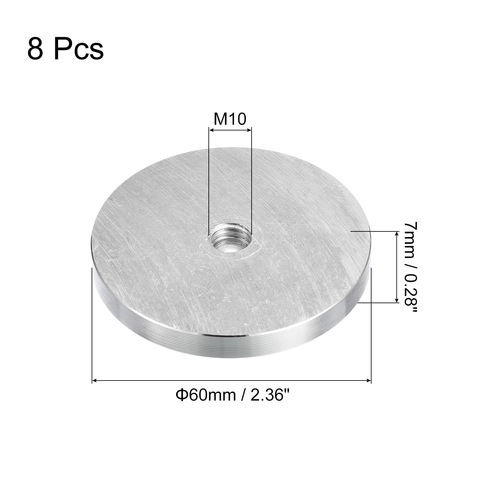 sourcing map 8 Stück Aluminium Scheibe Hardware für Glastisch | M10 Gewinde 60mm Durchmesser Runde Form, Aluminium Kreis Scheibe Glasplatte Adapter