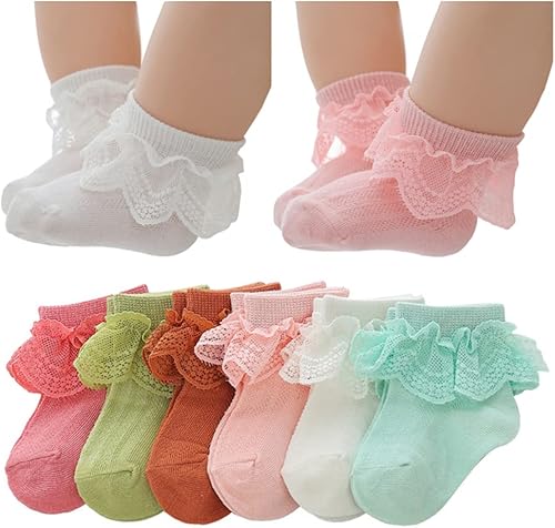 QandSweet Calcetines con volantes para niñas recién nacidas, calcetines tobilleros para bebés y niños pequeños