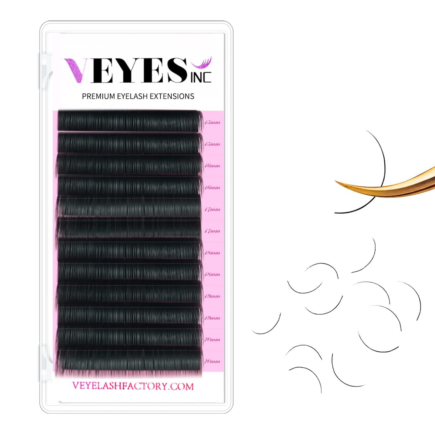 VEYES INC Eyelash Extension Supplies Classic Volume Lash Extensions Mixed Tray 0.03 C Curl 15-20mm, Premium Mink Silk Individual Lashes Soft Matte Black Salon Use.