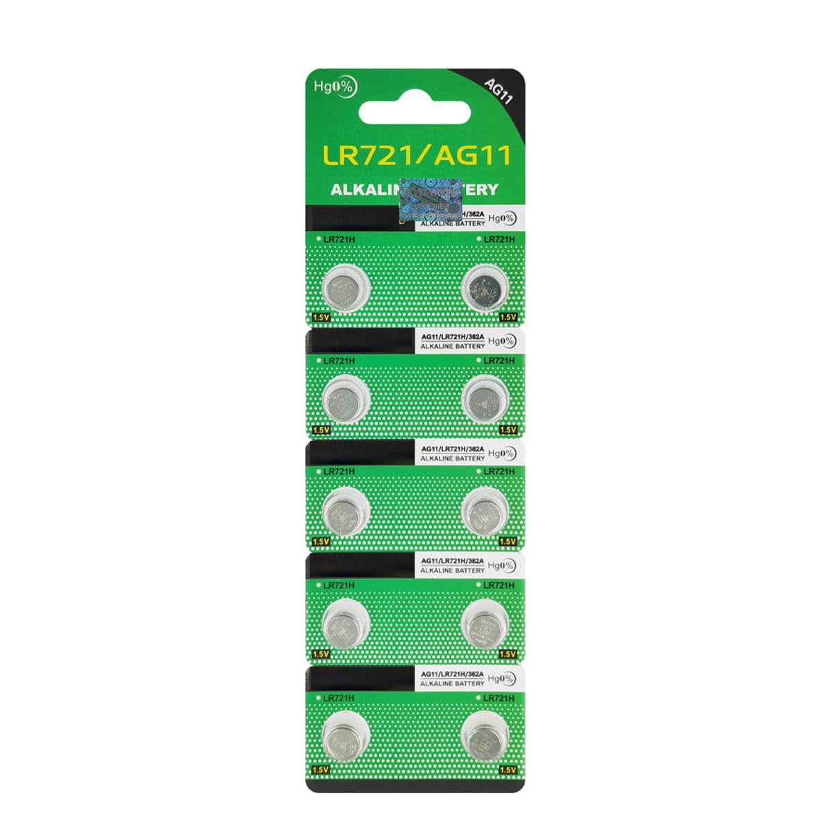 AG11 Alkaline Button Cell Batteries Type 361/362 G11/LR58/LR58SW/LR721/LR721SW/SR721W (Pack of 10)