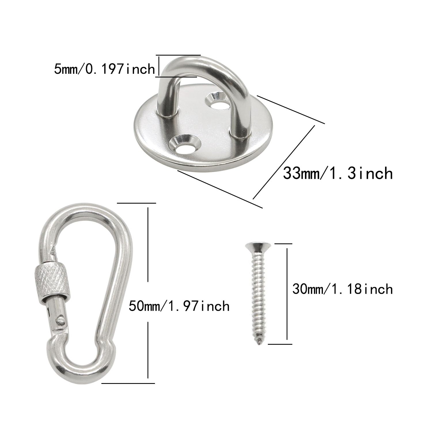 Stainless Steel Hooks - Pad Eye & Snap Hook Set -5 Stainless Steel Hooks - Pad Eye & Snap Hook Set -5