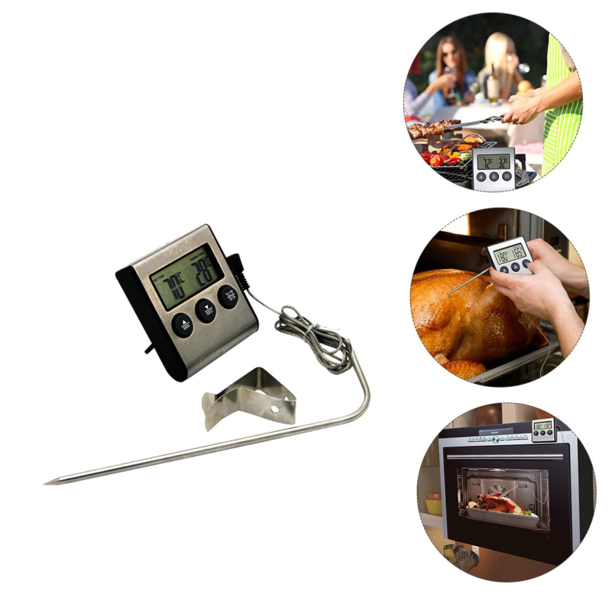 PRETYZOOM 3juegos Digital De Cocina De Inoxidable Para y Horno Lectura Rápida y Precisa Para Medir Temperatura Asados y Cocción Fácil De Usar y Leer