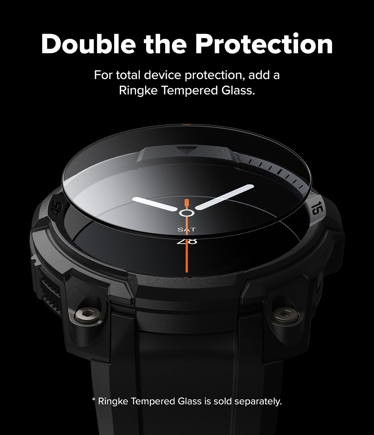 Ringke Rugged Gear Compatible con Funda Samsung Galaxy Watch 8 (44mm), Carcasa Protectora Flexible con Parachoques y Correa, Resistente a Las Huellas Dactilares - All Black