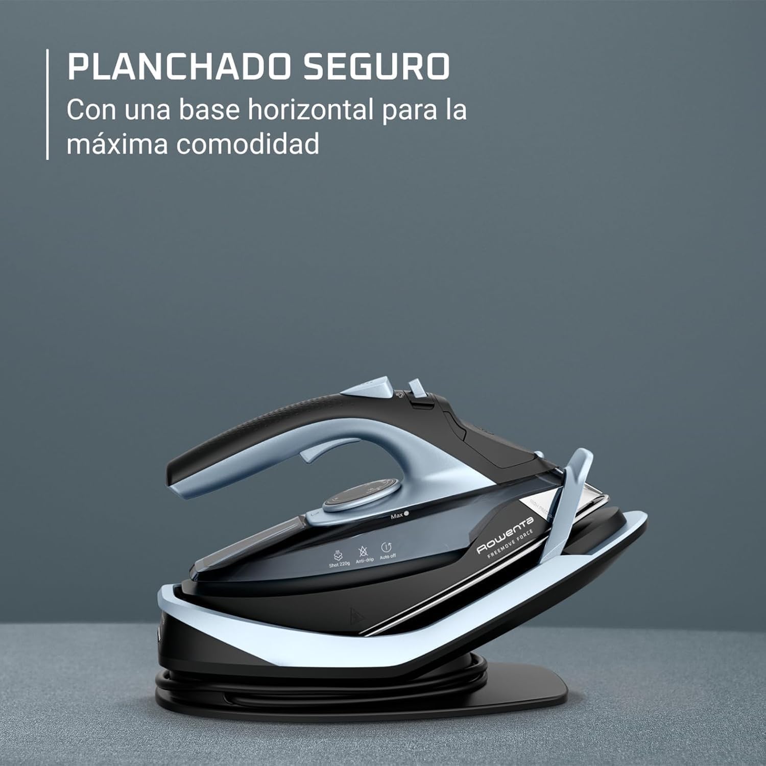 Rowenta Freemove Force, Plancha de vapor sin cable, Potencia de 2500W, Golpe de vapor 200 g/min, Eficiente, Calentamiento rápido, Ligera, Recarga rápida, Apagado automático, DE6720