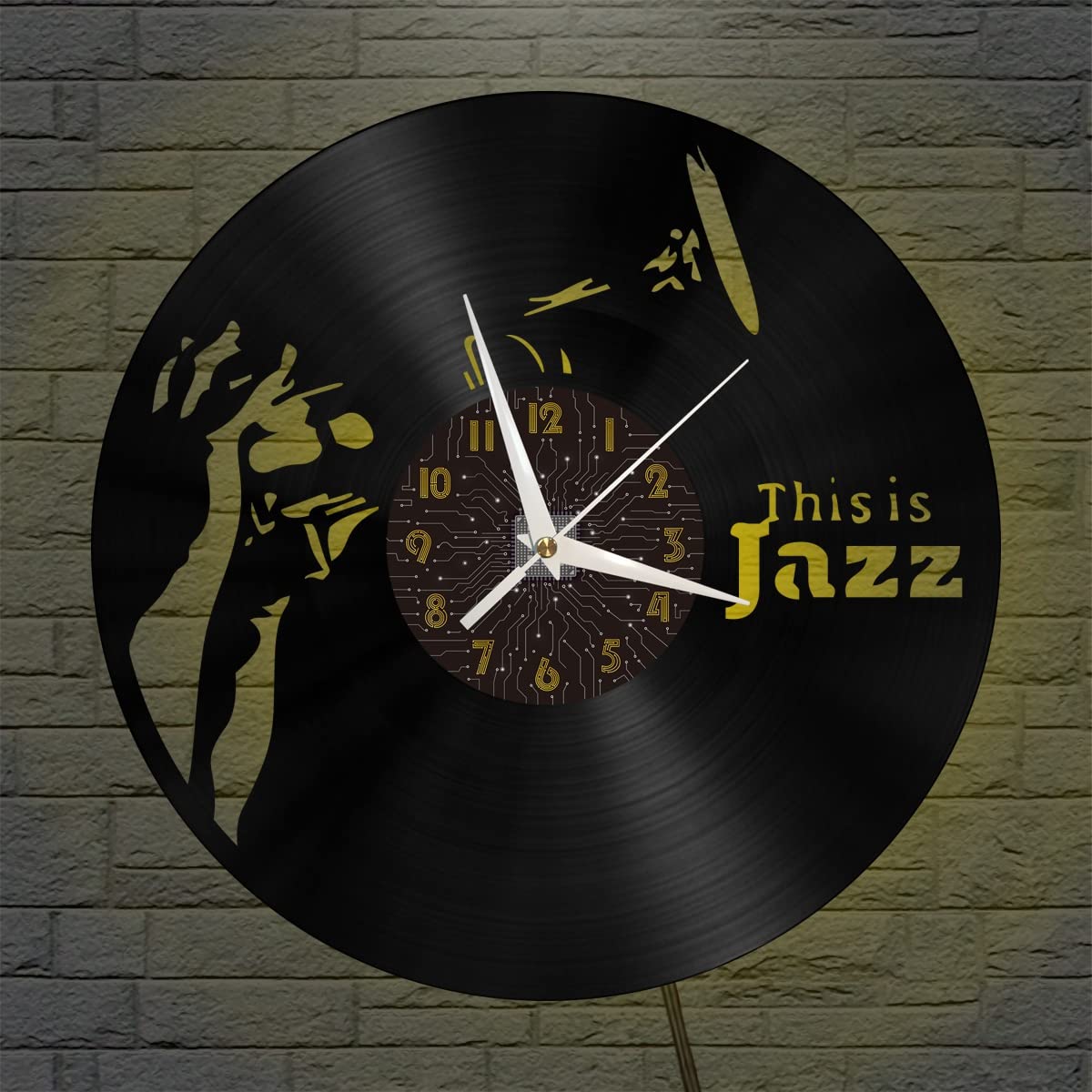 Vinyl record clock wall art noir 12 pouces avec LED style Jazz
