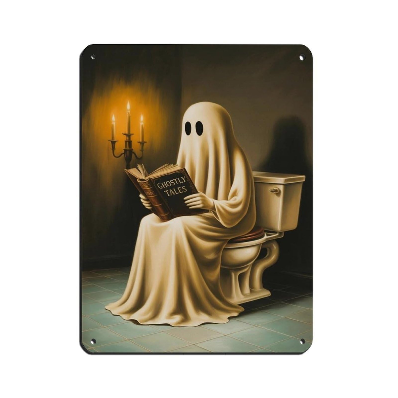 Ghost Reading Book on Toilet Poster (3) Tin Sign Vintage Metal Pub Club Cafe Bar Home Wall Art Decoration Poster Retro 12x16inch(30x40cm)