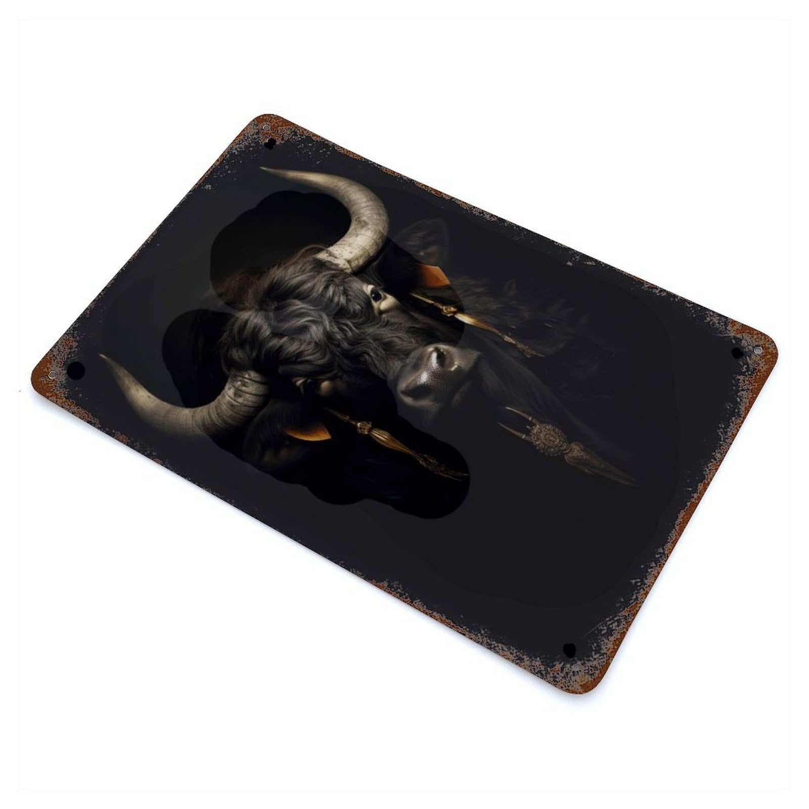 Vintage Rust Metal Sign Dark Gold Yak Animal 11.8"x7.9", Shabby Chic Decor for Cafe, Home Bar And Lounge Decor