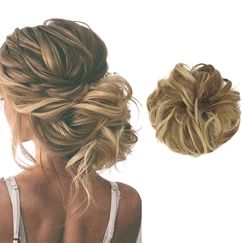 Vista 22 de Extensiones de cabello desordenado, coleta, peinado recogido, Moño, marrón, (dark brown mix ash blonde) marrón, (dark brown mix ash blonde),Mezcla