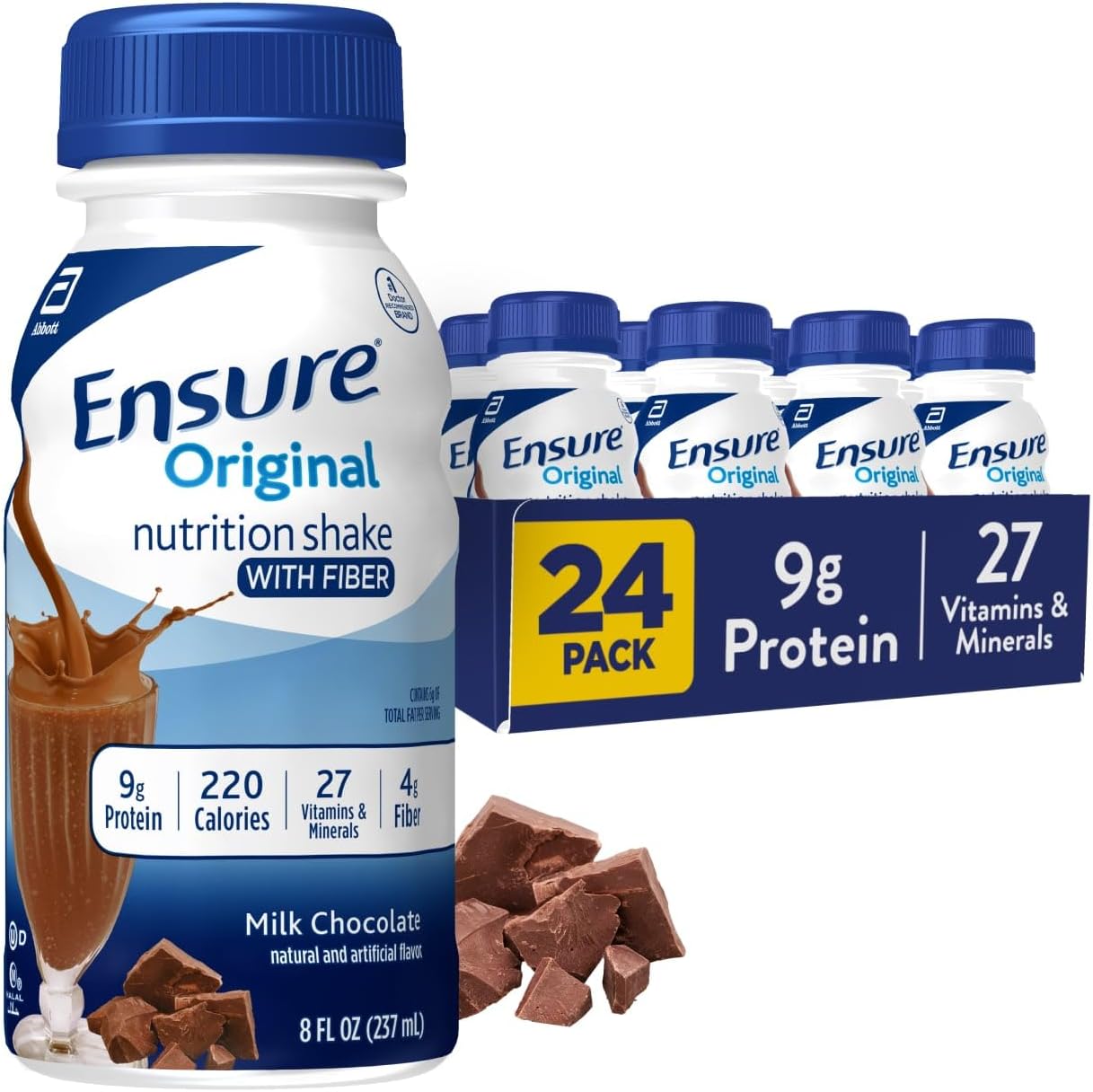 Original Milk Chocolate Nutrition Shake With Fiber | Small Meal Replacement Shake | Ready to Drink | 9g Protein, 27 Vitamins and Minerals | 8 fl oz - 24 Pack