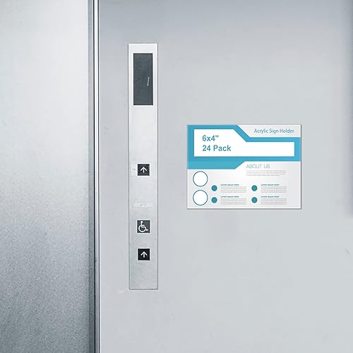 Miniatura 6 de Paquete de 24 soportes acrílicos para letreros montados en la pared, marcos verticales de plástico transparente, sin perforaciones, soporte para