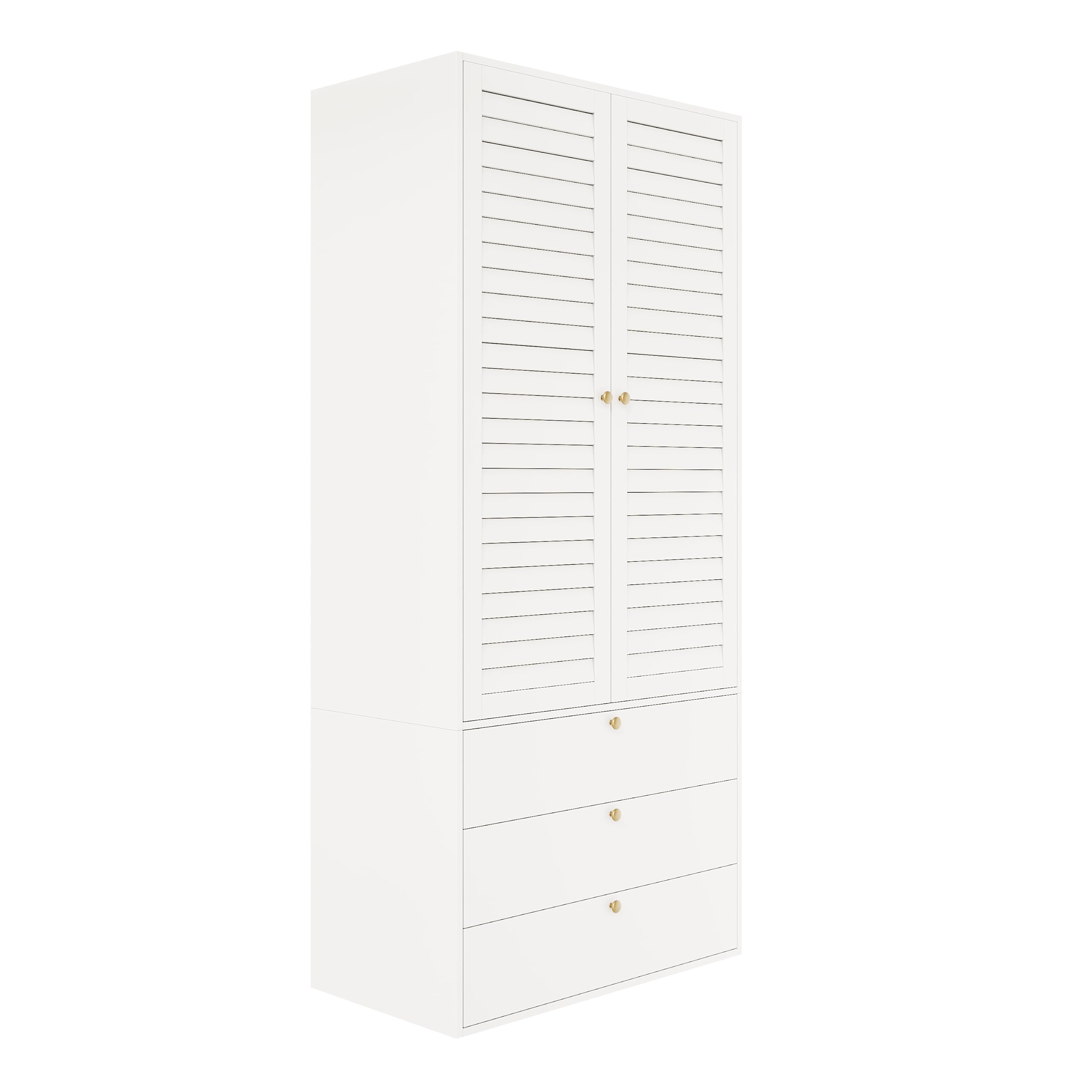 Armadio bianco, 90 x 50 x 200 cm, 2 ante a lamelle, 3 cassetti