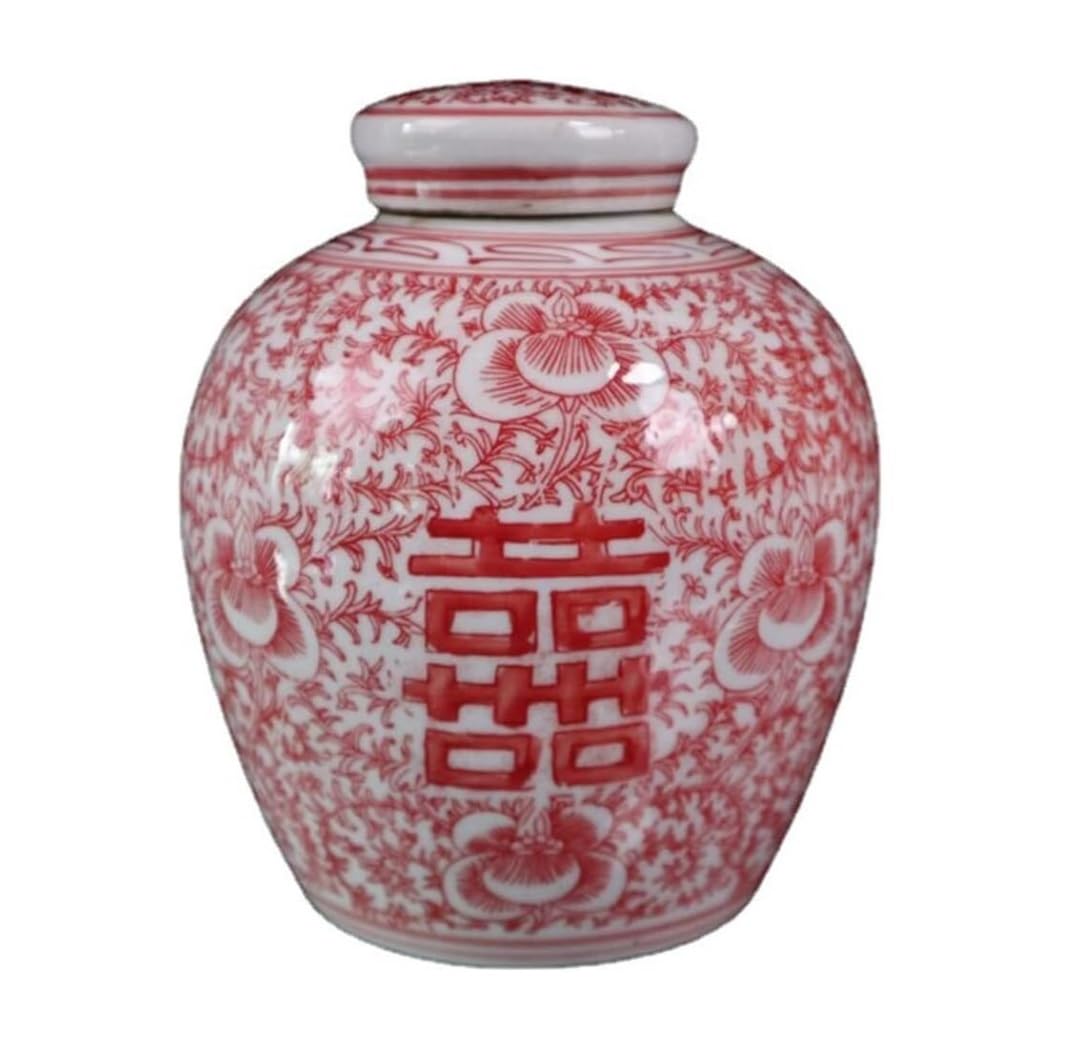 DANNMPX Ginger Jar Ceramic Vases Ginger Jars With Lid For Home Decor Red And White Tradition Chinese Porcelain Decorative Storage