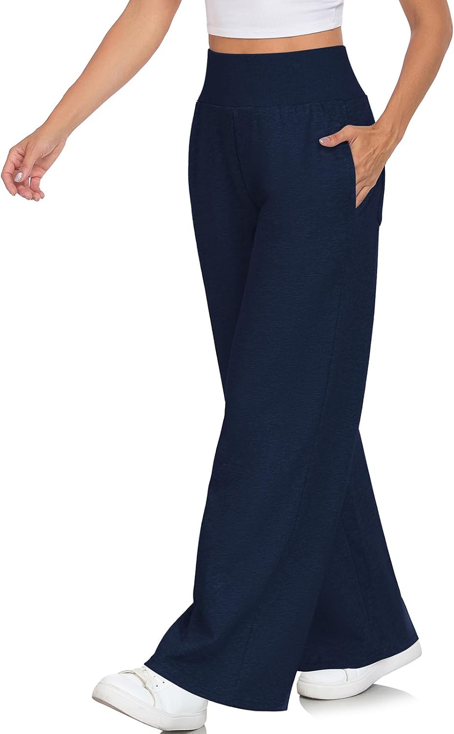 ALSOGO Women's Wide Leg Sweatpants Ribbed High Waist Straight Leg Baggy Lounge Pants Loose Workout Joggers with Pockets - Image 4