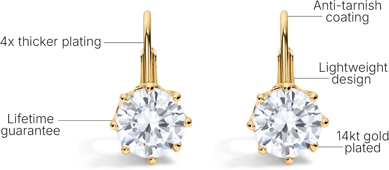 Electric Picks The Bentley Earrings,14kt Gold Plated Studs with 7mm Sparkling Crystal, Lightweight Everyday & Gift Jewelry for Women, Timeless Minimalist Gold Earrings