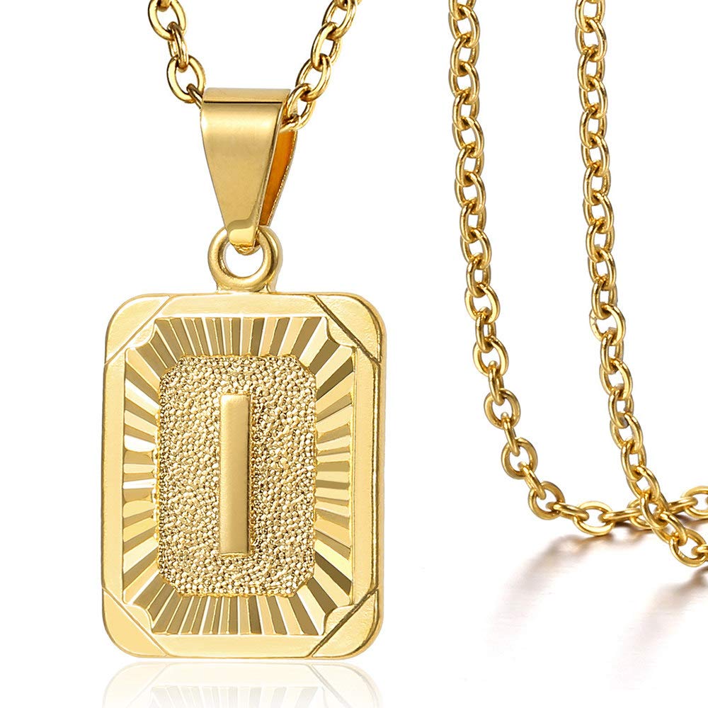TrendsmaxRectangle Initial Letter Pendant Charm for Mens Womens Gold Plated Capital Letter Pendant Necklace Rolo Chain 18inch