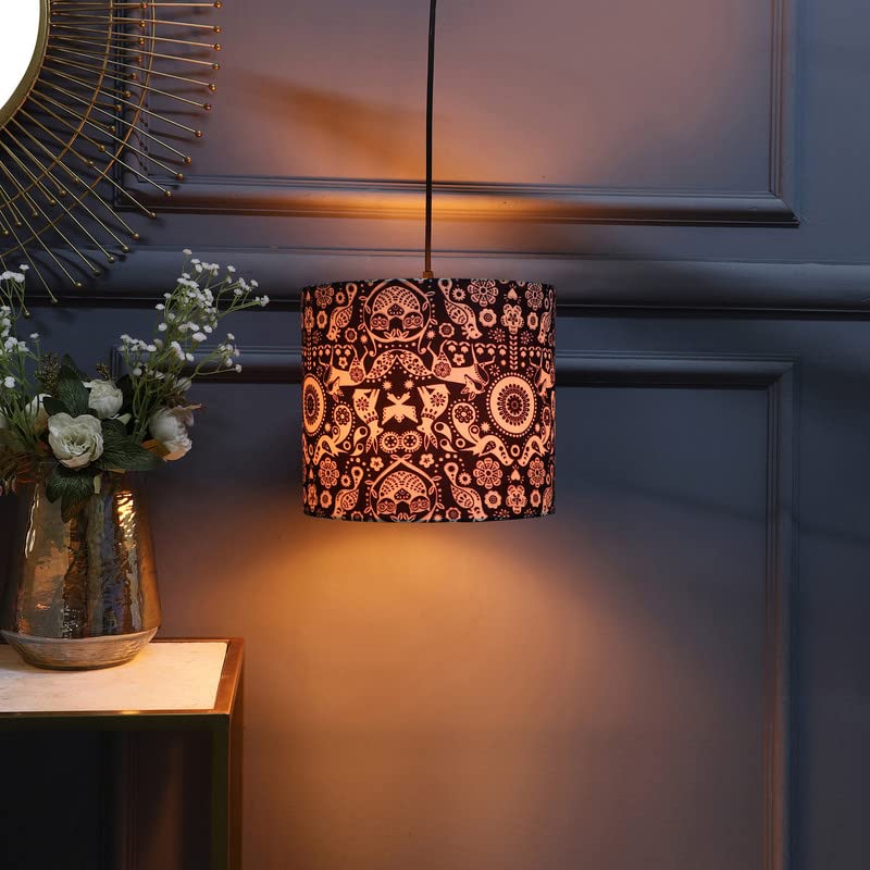 Image of Nandi Floral, Classic Hanging /Pendant Lamp Shade, Decorative Light Lamp for Living Room, Home, Bedroom, Home Decor Lightning /Black Canopy -: Pack of 1 (8.5 * 8.5 Inches)