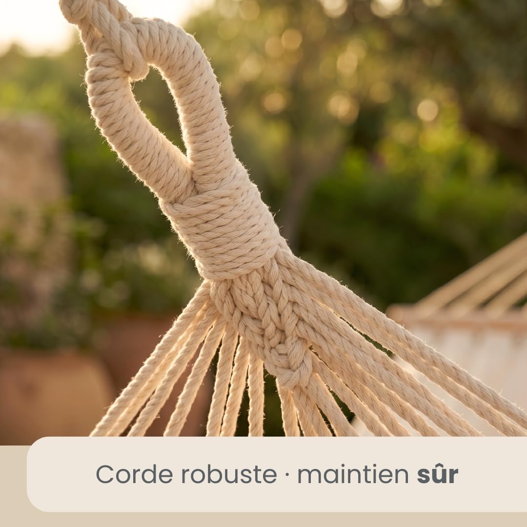 AMANKA XXL Hamac à Barre d'Écartement 200x120 cm Gris - Double Détente 2 Personnes 150kg - Coton Robuste Extérieur & Intérieur - Balcon Jardin Terrasse Camping - 100% Respirant Tissu Souple Agréable