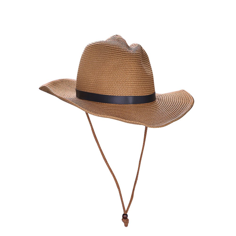 Homme Chapeau de Cowboy Paille Large Bord Panama Pliable Chapeau de Plage Soleil UPF50+ Casquette Visière Protection Solaire Hat Fedora Trilby avec Sangle Menton pour Printemps Eté