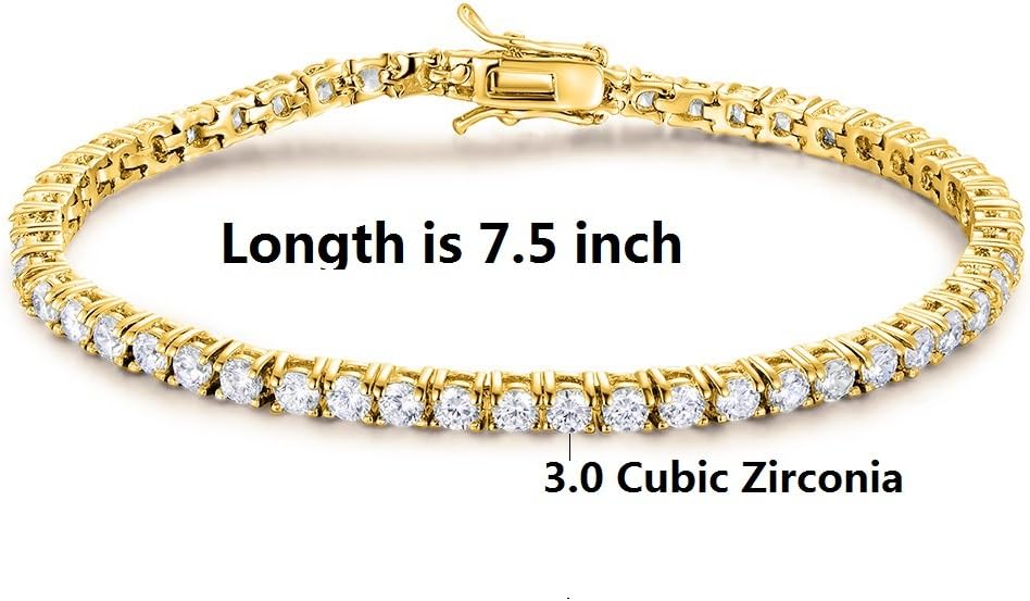 Gemsme 18K Gold Plated 3.0 Cubic Zirconia Classic Tennis Bracelet for Women and Men 7.5 Inch - Image 2