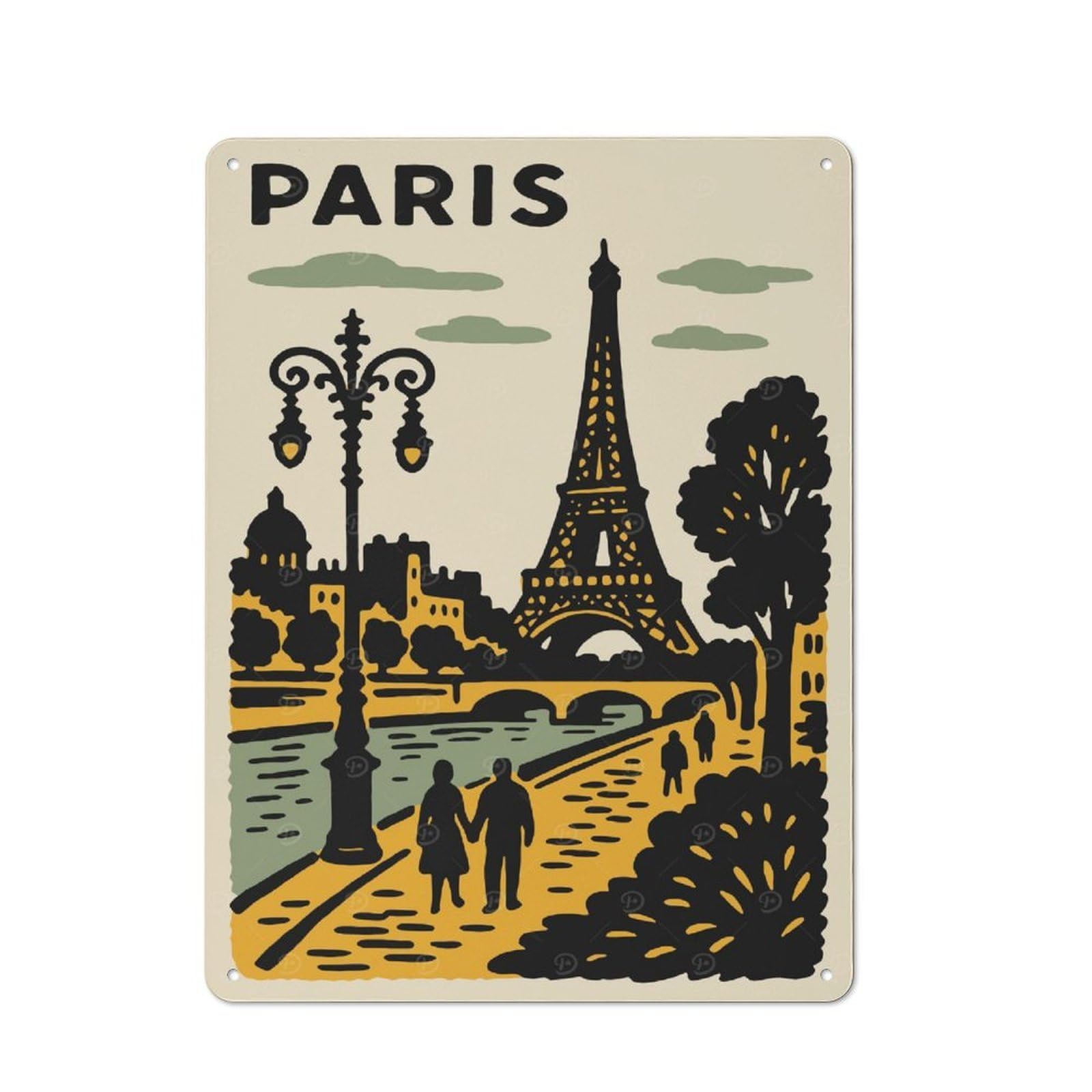 Junmoney Style-1 Paris Travel Poster With Eiffel Tower Retro-Style Tin Wall Plaque 40X30cm For Café Or Home Bar, For Themed Interiors In Cafés And Home Bars