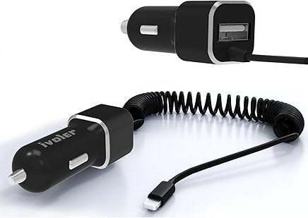 iVoler Lightning Cargador de Coche 24W 4.8A Dual USB, 2 Puertos Adaptador Autom?vil con un Cable Lighting (1.5m) para iPhone,Samsung,Huawei,Android Smartphone, Tableta,Cargador Portatil, etc. - Negro iVoler Lightning Cargador de Coche 24W 4.8A Dual USB, 2 Puertos Adaptador Autom?vil con un Cable Lighting (1.5m) para iPhone,Samsung,Huawei,Android Smartphone, Tableta,Cargador Portatil, etc. - Negro