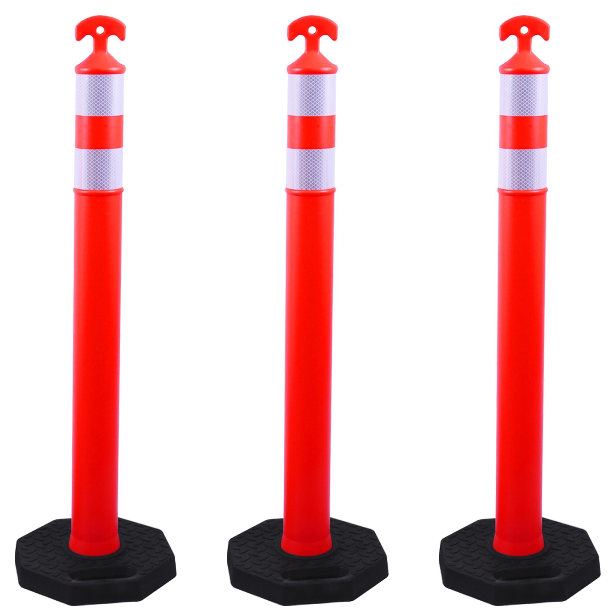OrangeStar 3 Pack 42 Inch Traffic Cones with Heavy Duty Rubber Base – Reflective Orange Safety Delineators for Road Construction, Parking Lots & Crowd Control, 42