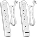 Power Bar, 2 Pack Power Strip Surge Protector with 6 Outlets & 4 USB Charging Ports, MKSENSE Angled Flat Plug, Spaced Outlets & ETL Listed Power Outlet for Home Office - White