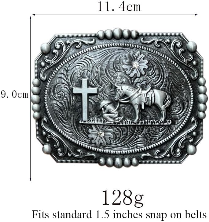 Western Religion Cross Cowboy Kneeling Prayer and Horse Design Belt Buckles for Men - Image 3