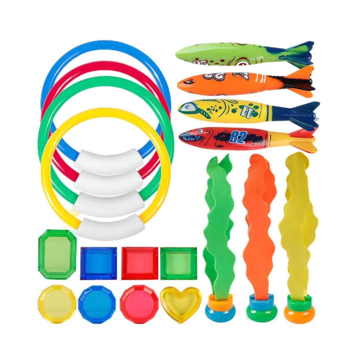 Eidyer Swimming Pool Toys, 19 Pcs Diving Pool Toys Set, Underwater Diving Game Kit Treasures Gift Toys Set Underwater Toys for Pool Children