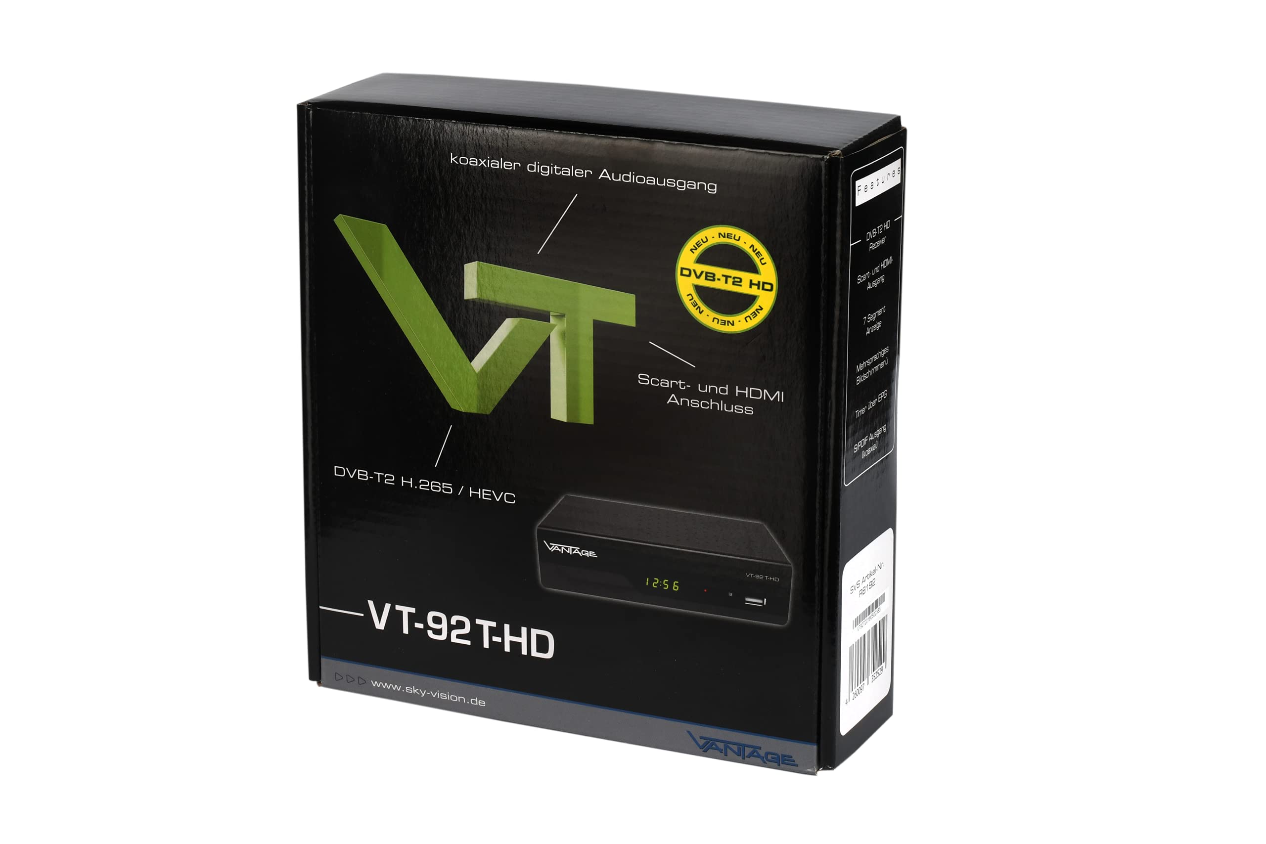 Vantage VT92 T-HD Récepteur DVB T2 HEVC USB HDMI Péritel Mediaplayer Noir