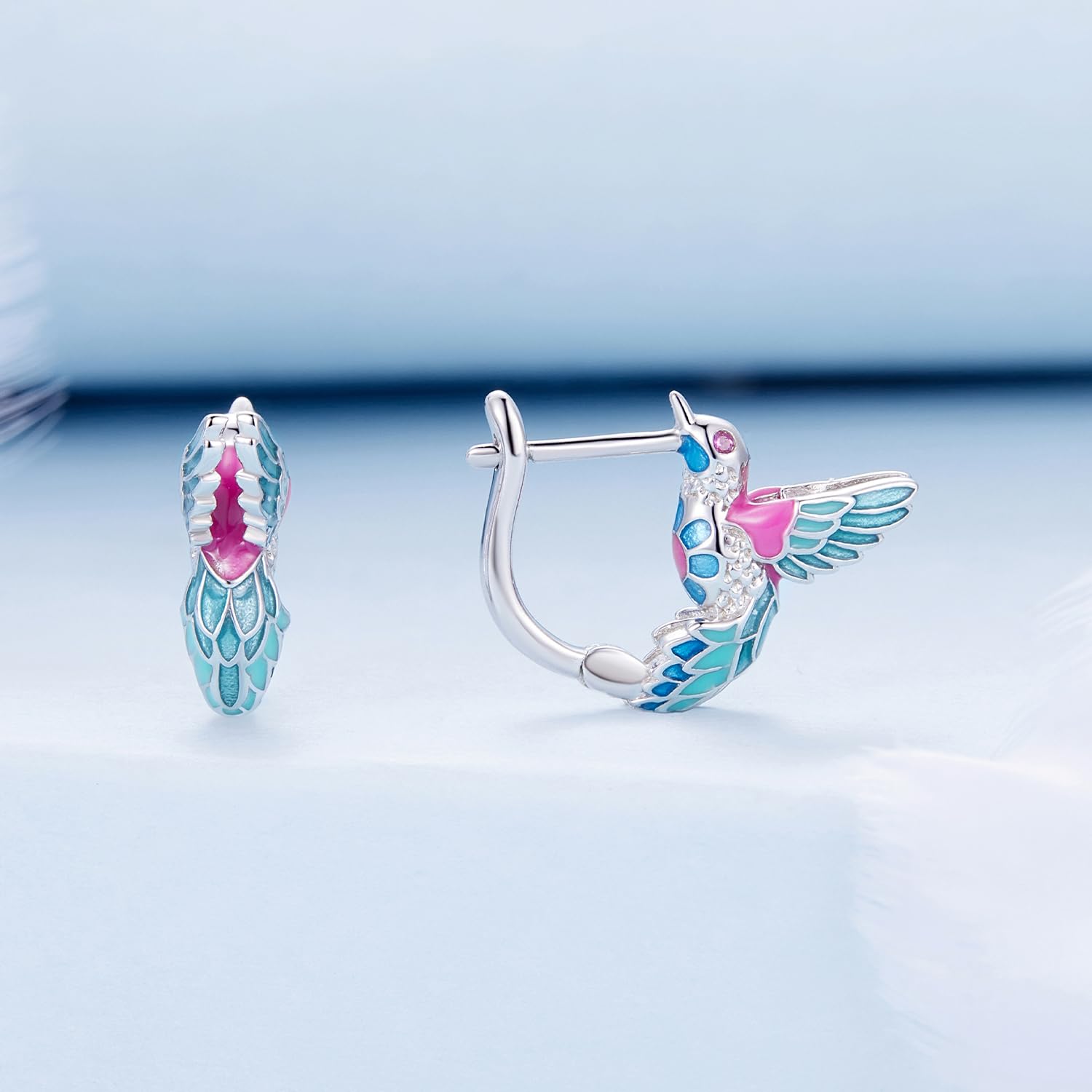 WZGWDC Orecchini Kingfisher in Argento Sterling 925 a Cerchio Carino per Le Donne Gioielli ipoallergenici per cartilagine Trago dormiente Piccolo s
