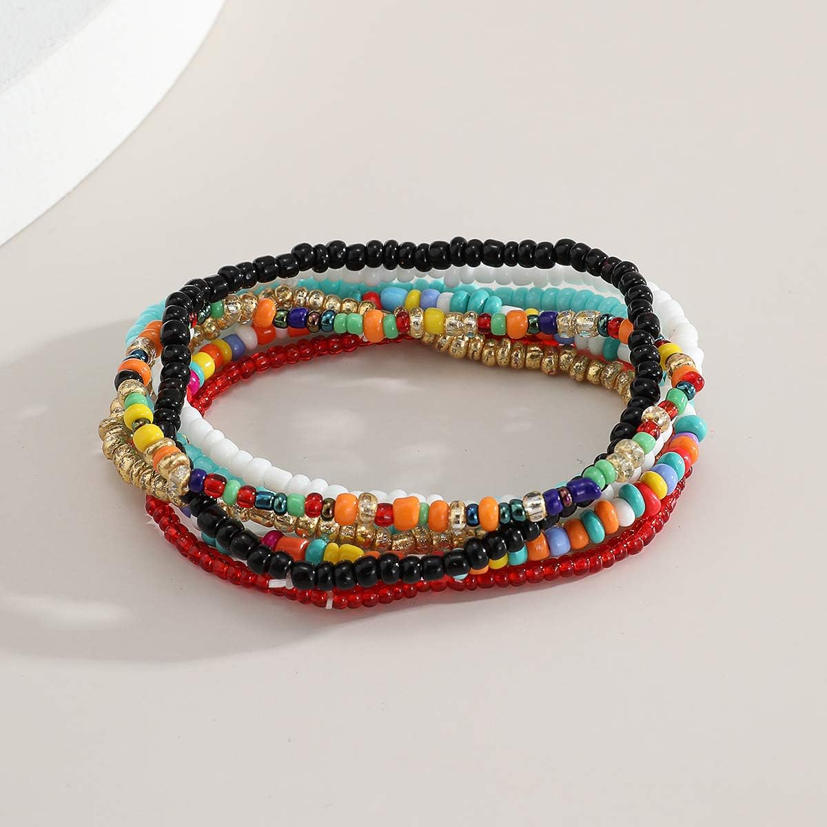 JWICOS 7Pcs Boho Beaded African Bracelet for Women Colorful Stretch Seed Beads Rainbow Bracelets Glass Bead Bracelet Elastic Hand Chain Accessories - Image 4