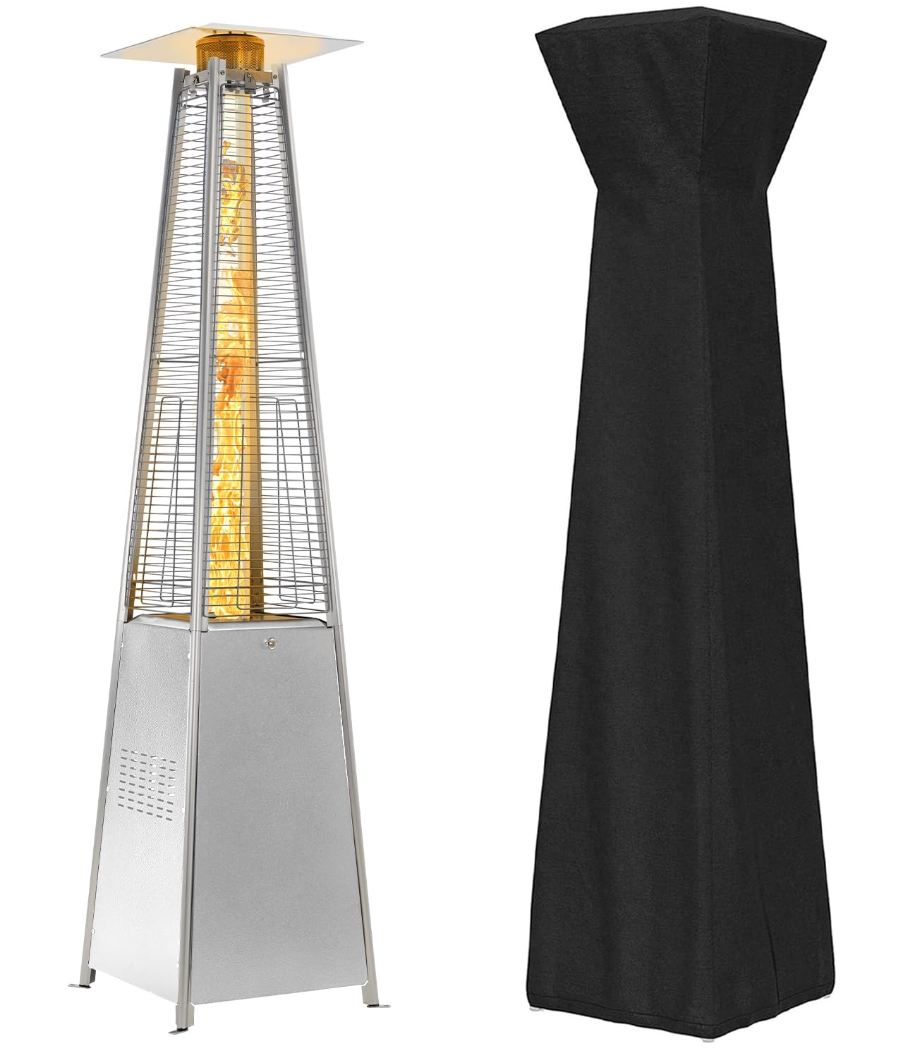 Pyramid Patio Heater,48,000 BTU Outdoor Propane Patio Heater with Detachable Wheels and Protective Cover for Terrace, Garden,Poolside.Grey