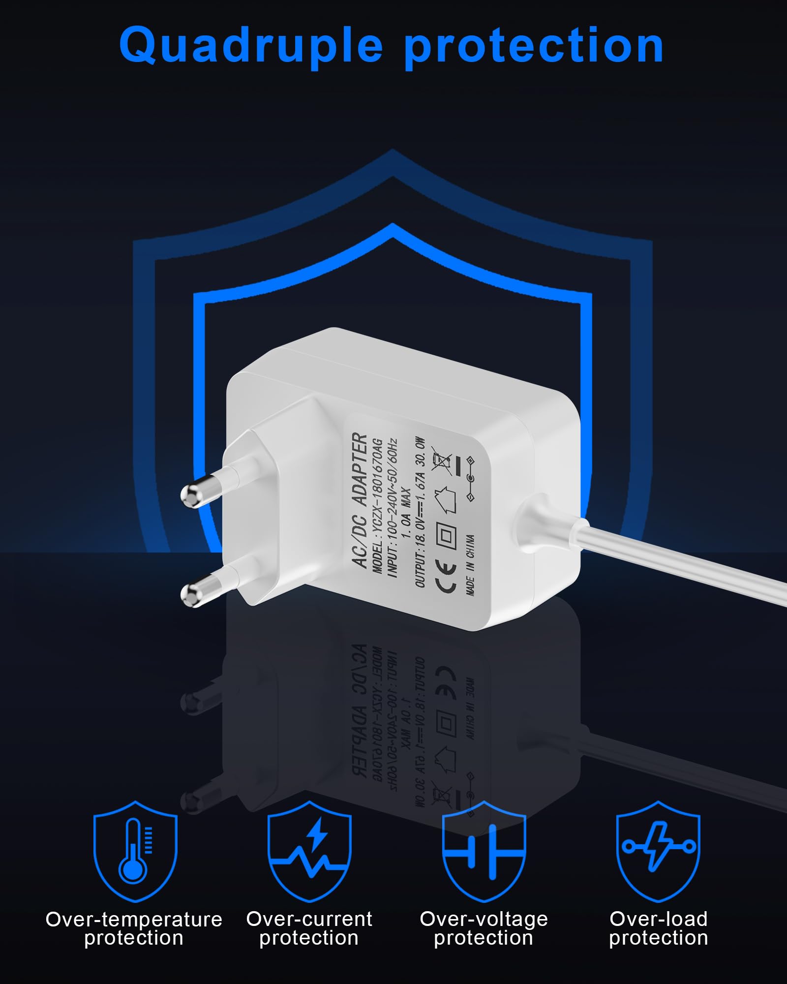 Wymienna ładowarka 30 W do Alexa Echo 3. i 4. generacji, Echo Show 8/10/15, Echo Show 2. generacji, Echo Plus 2. generacji, kabel 1,5 m, biały